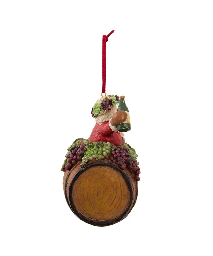 I Believe in Wine Santa on Wine Barrel Ornament