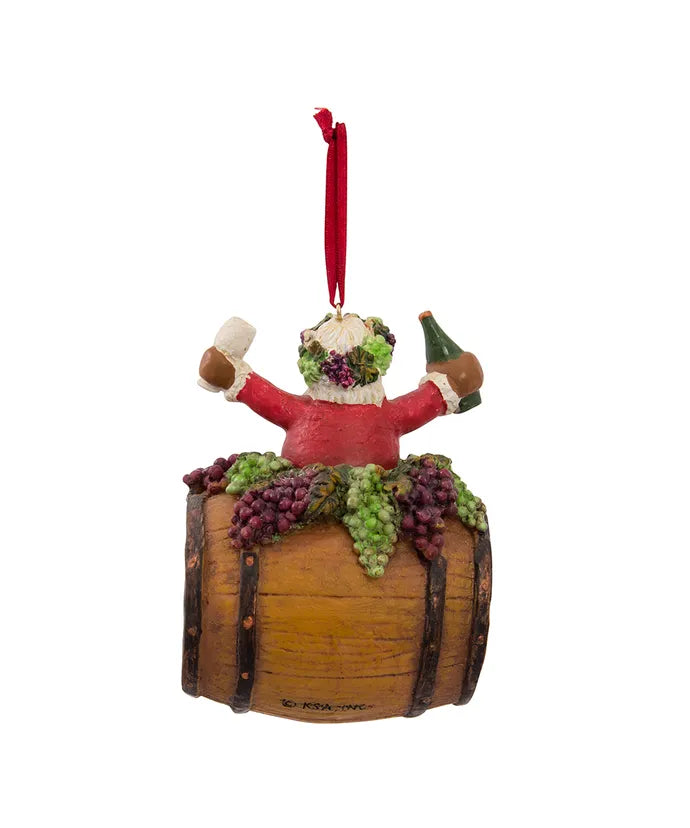 I Believe in Wine Santa on Wine Barrel Ornament
