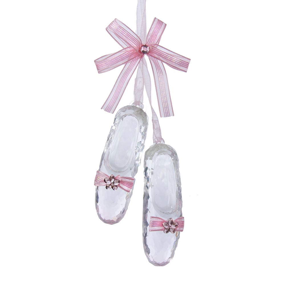 Pink Ballet Shoes With Bow and Jewel Acrylic Ornament