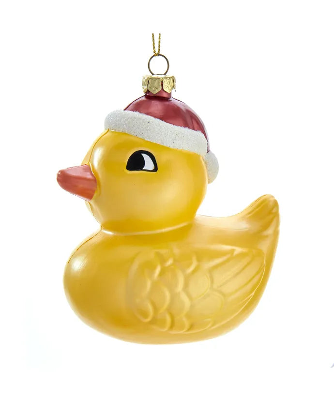 Yellow Duck in Santa Hat Ornament