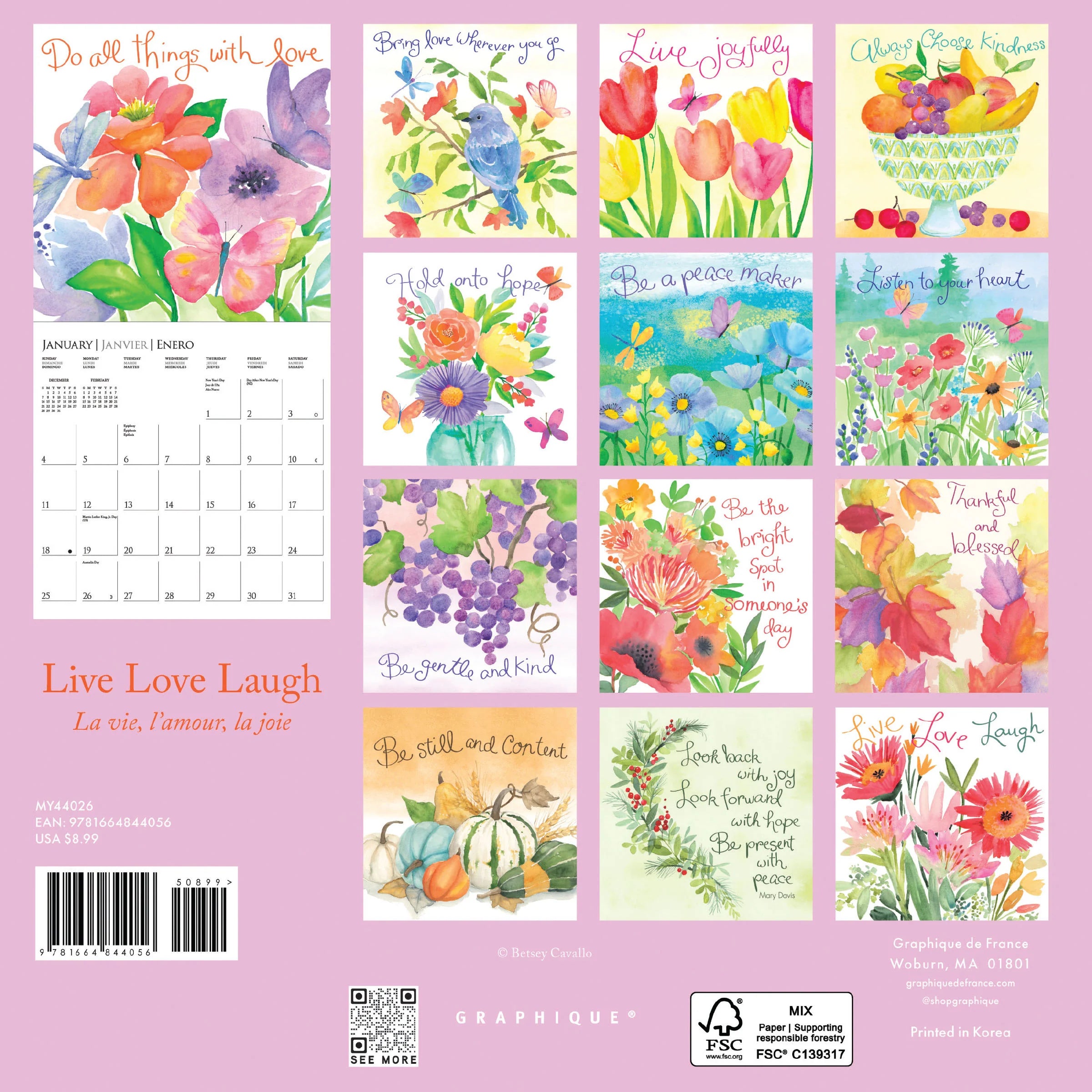 Live, Love, Laugh 2026 Mini Wall Calendar