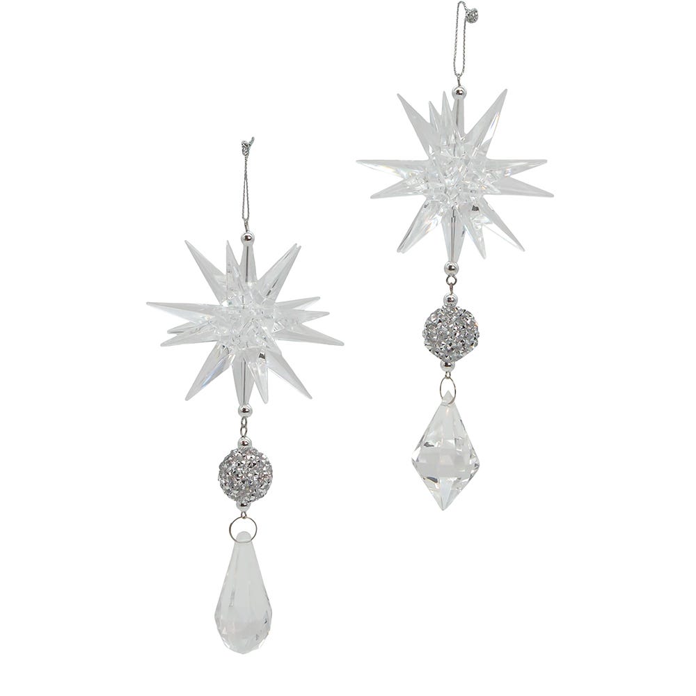 Clear and Silver Starburst Dangle Ornament - (Single) Various Styles