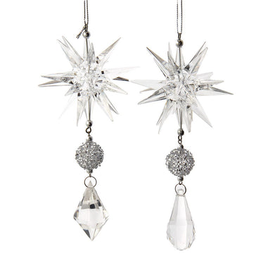 Clear and Silver Starburst Dangle Ornament - (Single) Various Styles
