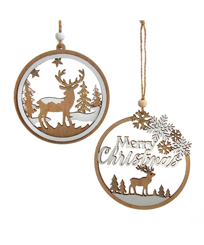 Round Deer Christmas Scene Ornament - Single, Various Styles