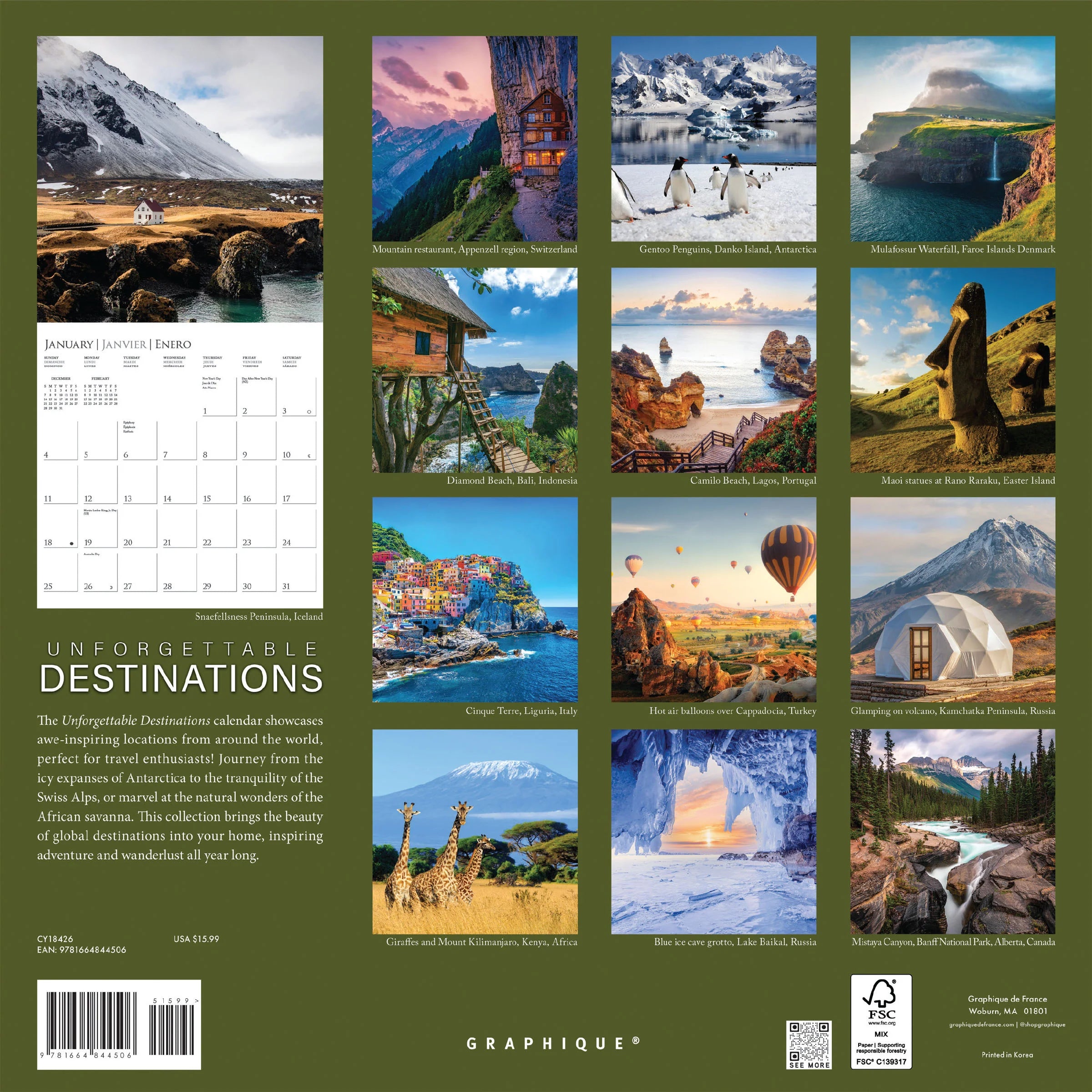 Unforgettable Destinations 2026 Wall Calendar