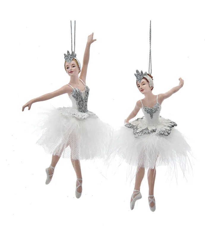 Silver and White Ballerina Ornament - Single, Various Options