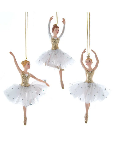 White and Gold Ballerina Ornament - Single, Various Styles