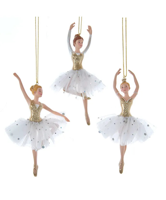 White and Gold Ballerina Ornament - Single, Various Styles