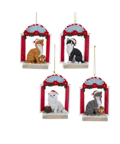 Christmas Cat in Window Ornament - Single, Various Styles