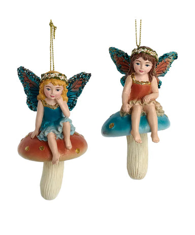 Fairy Sitting on Mushroom Ornament - Single, Various Styles