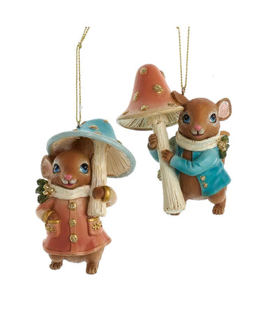 Mouse Holding Mushroom Ornament - Single, Various Styles