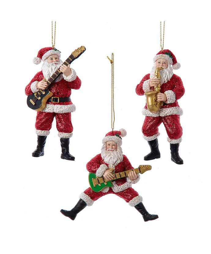 Santa With Saxophone or Guitars Ornament - Single, Various Options