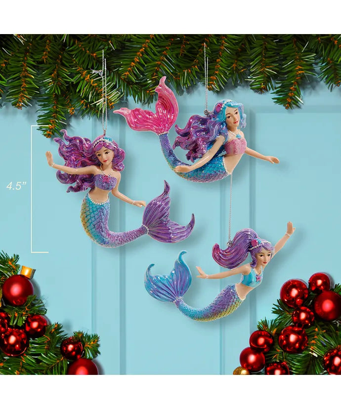Pink, Purple, Or Blue Mermaid Ornament - Single, Various Styles
