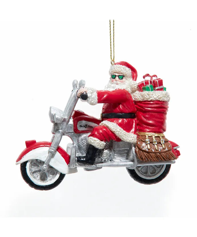 Santa On "Old Guys Rule" Motorcycle Ornament