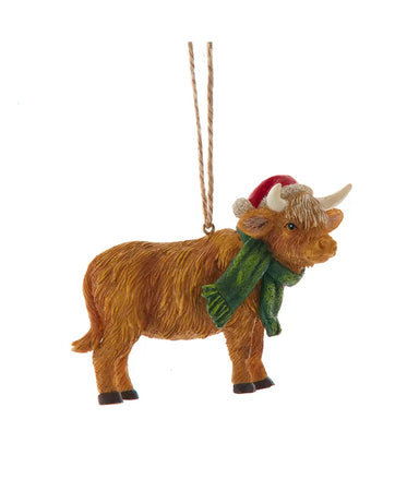 Highland Cow with Santa Hat Ornament