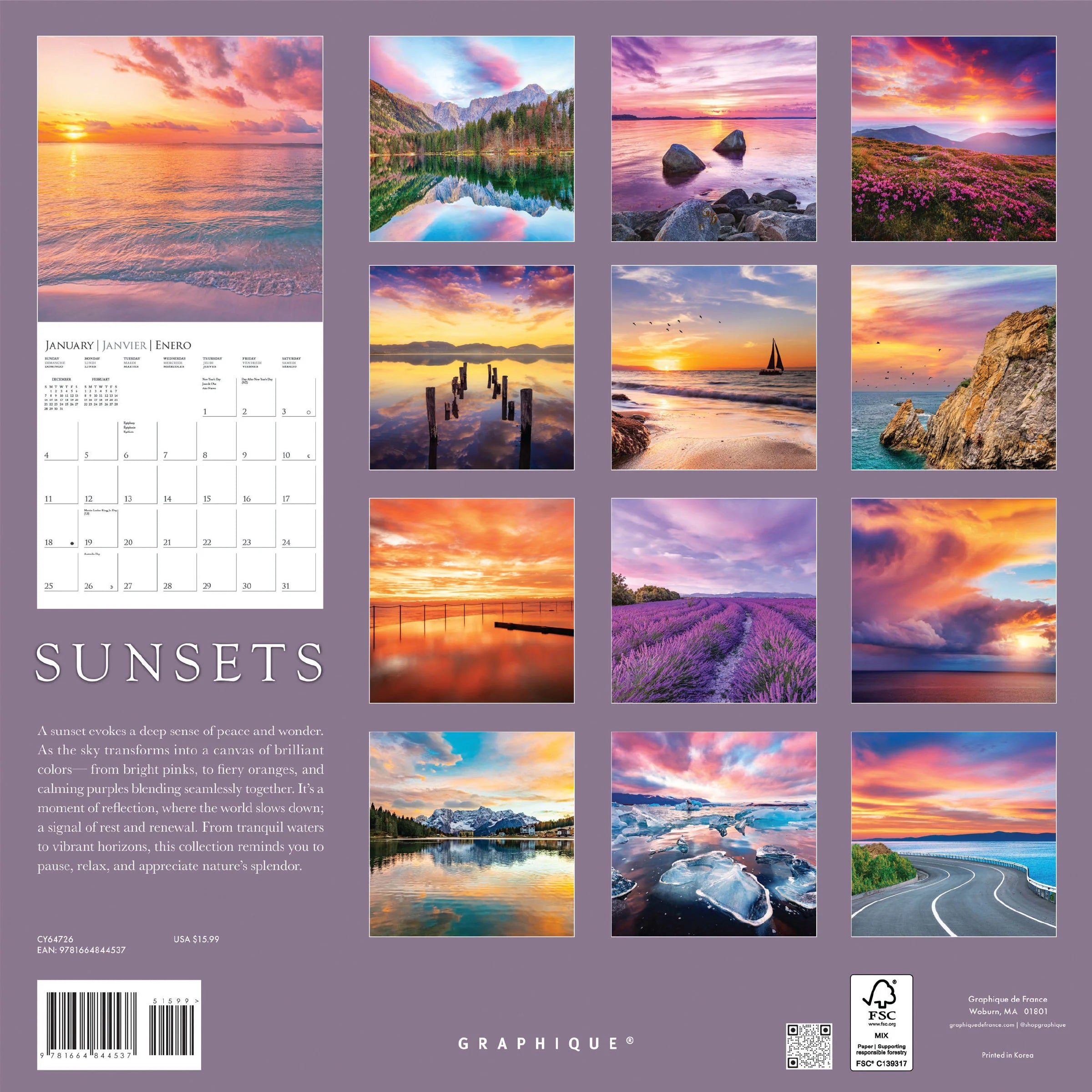 Sunsets 2026 Wall Calendar