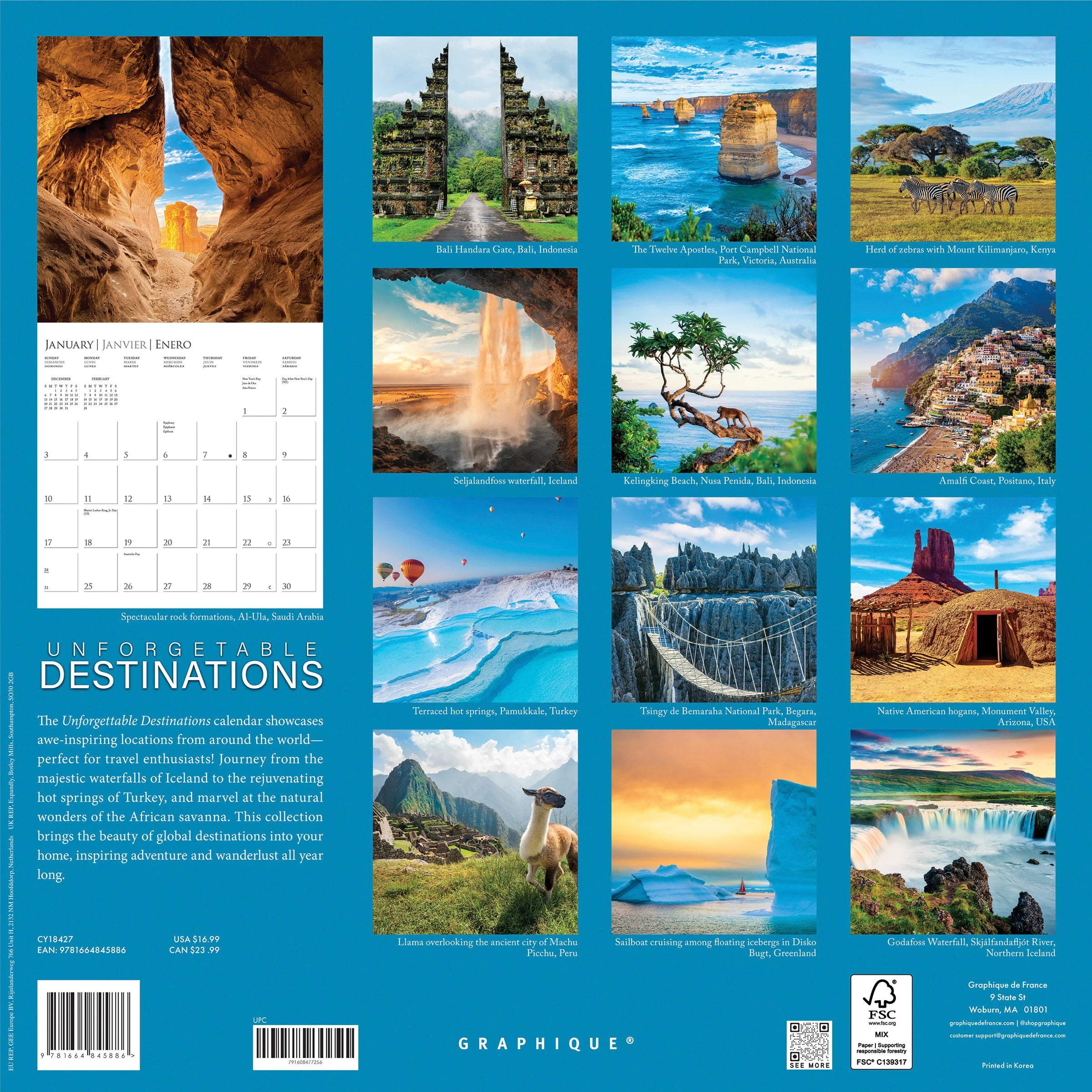 GRPH Unforgettable Destinations 2027 Wall Calendar