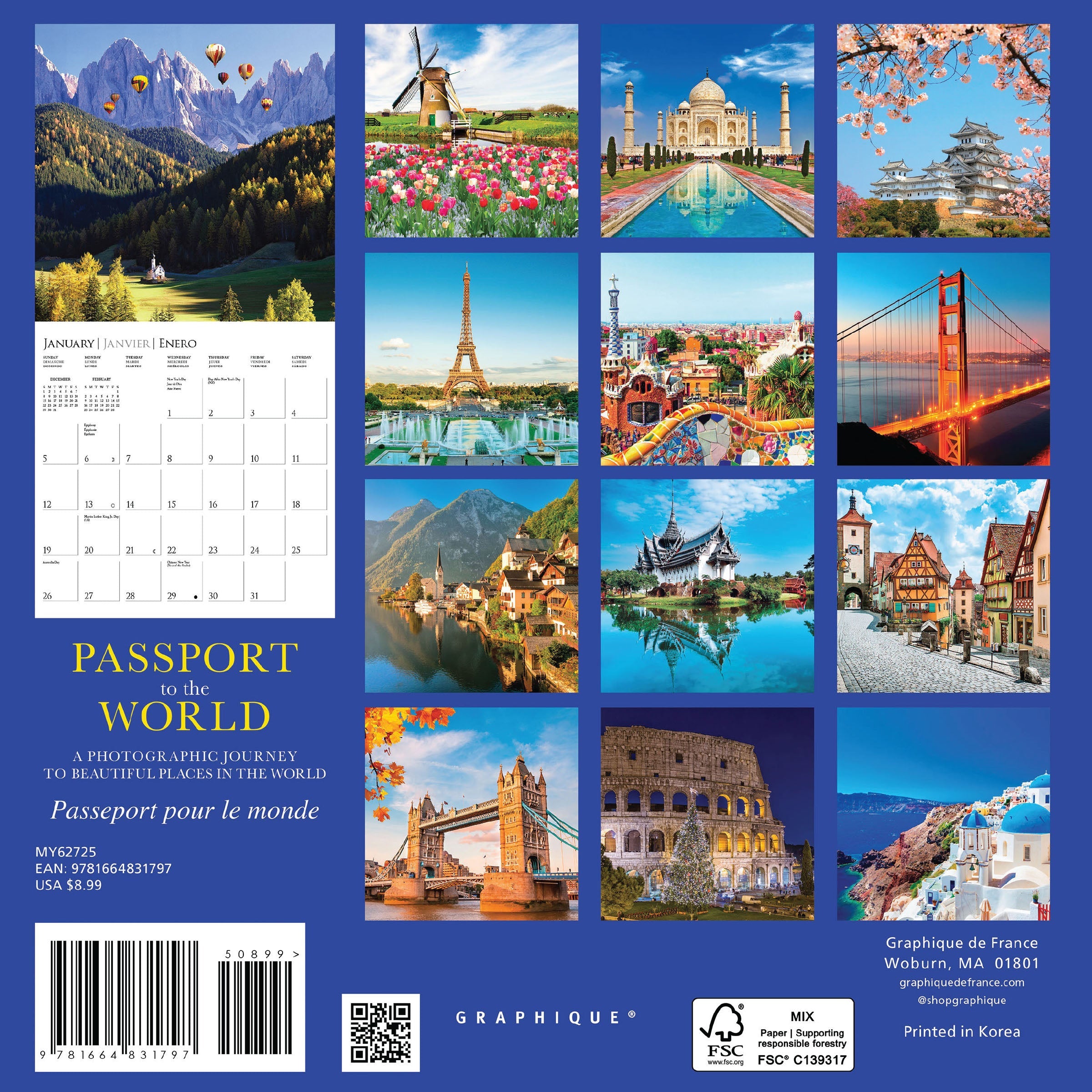 Passport To The World 2025 Mini Wall Calendar    