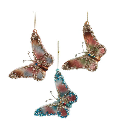 Teal, Desert Rose, or Blue Glass Butterfly Ornament - (Single) Various Styles
