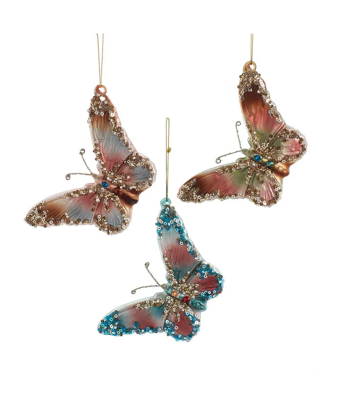 Teal, Desert Rose, or Blue Glass Butterfly Ornament - (Single) Various Styles