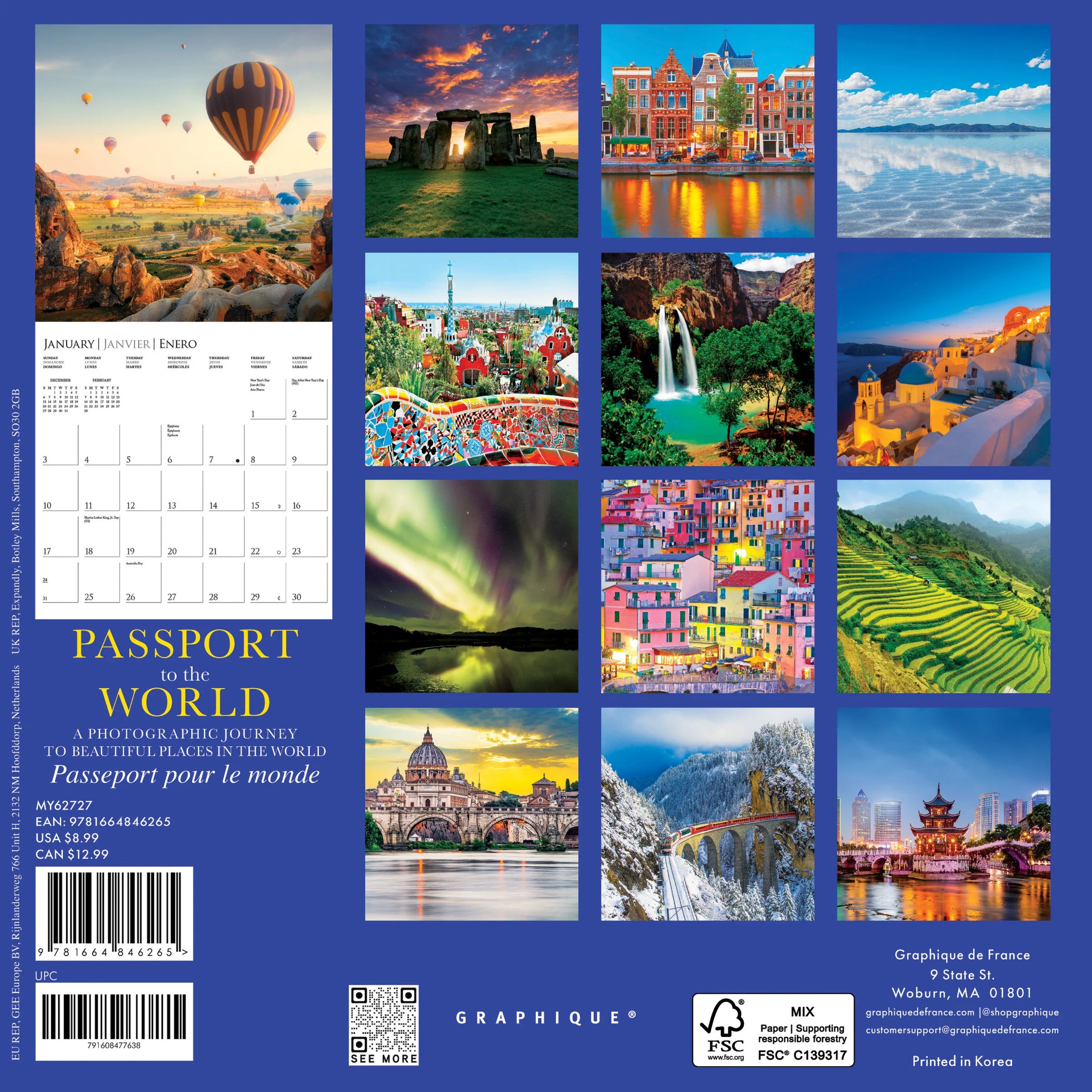 GRPH Passport to the World 2027 Mini Wall Calendar