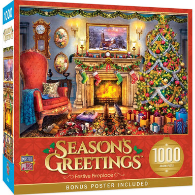 Festive Fireplace 1000 Piece Season's Greetings Puzzle