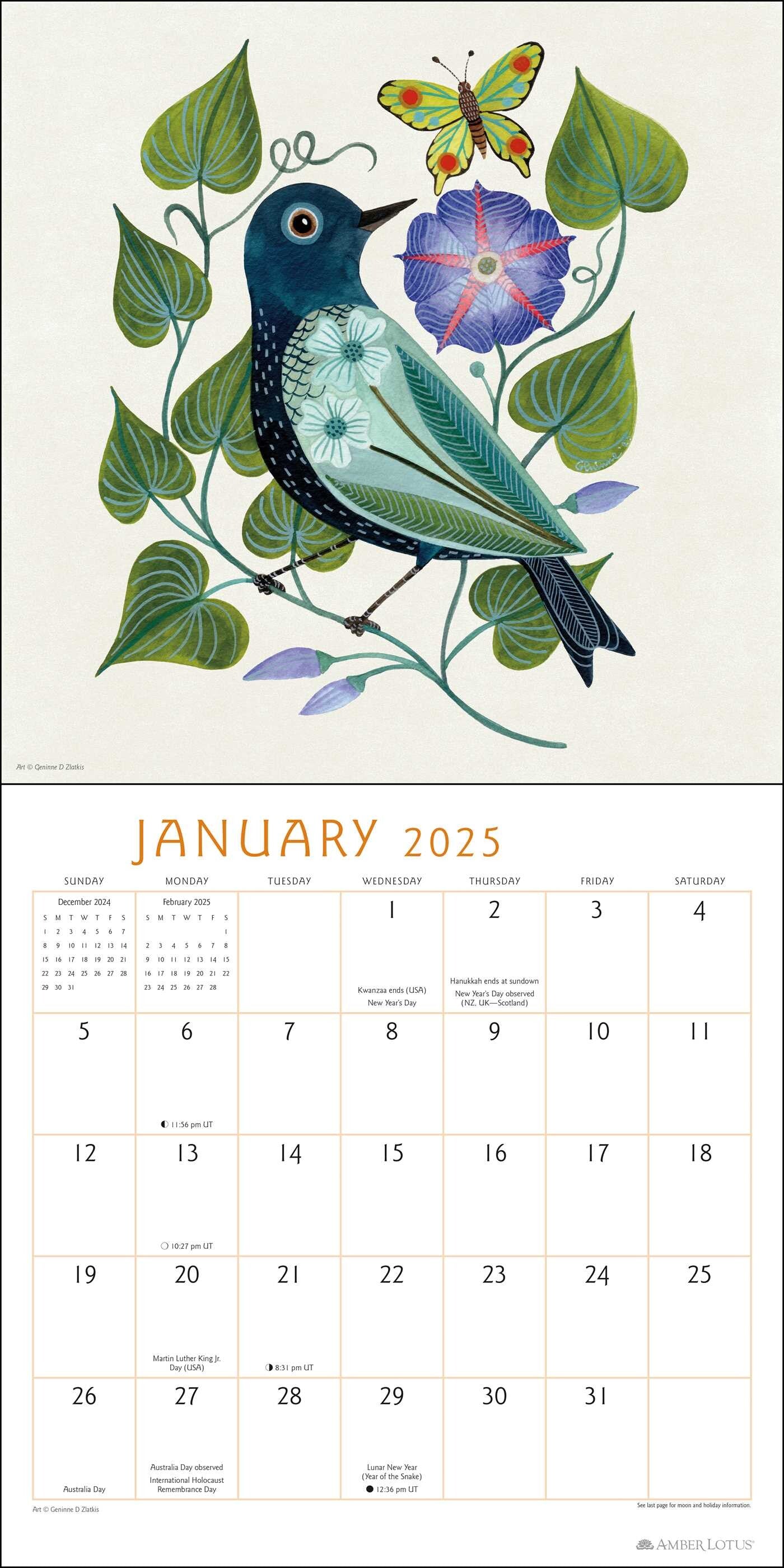 Feathered Friends by Genuine D Zlatkis 2025 Wall Calendar    