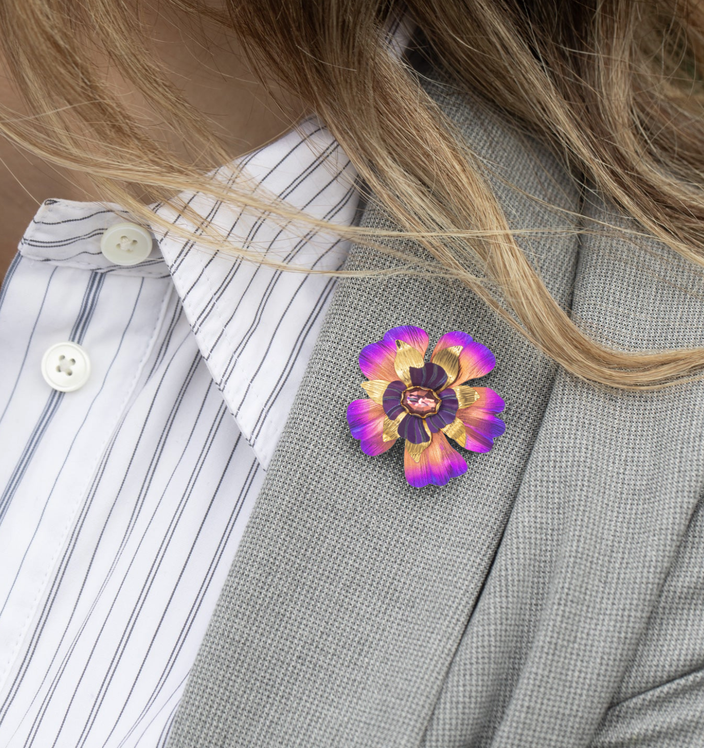 HOLLY YASHI Bountiful Bloom Brooch - Sparkling Fuchsia