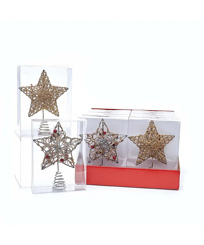 Gold or Silver Star 6" Tree Topper - Single, Various Styles