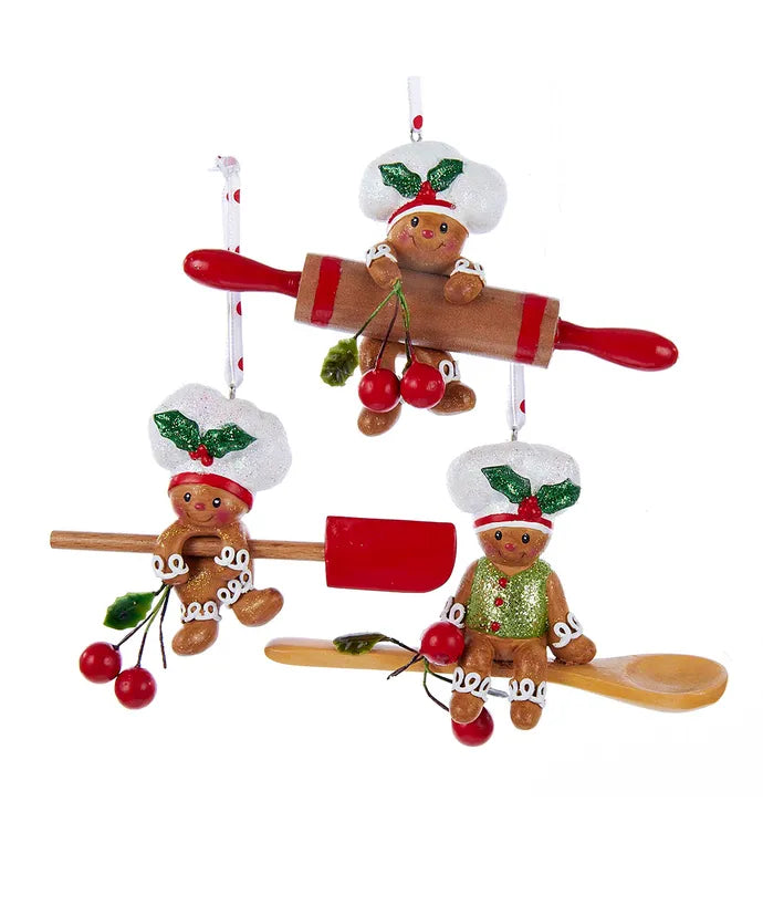 Gingerbread Man With Baking Utensil Ornament - Single, Various Styles