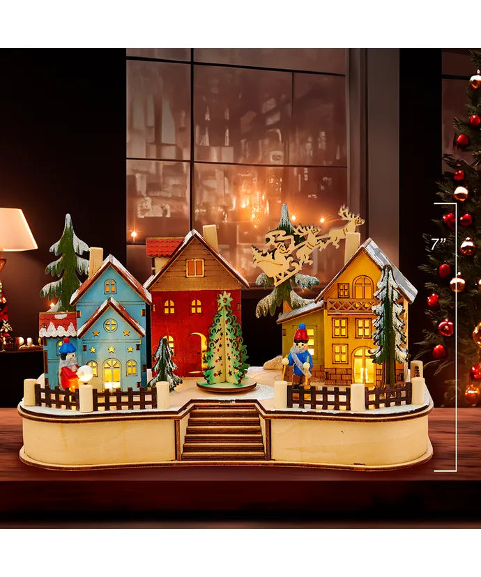 Wooden LED Musical Village House