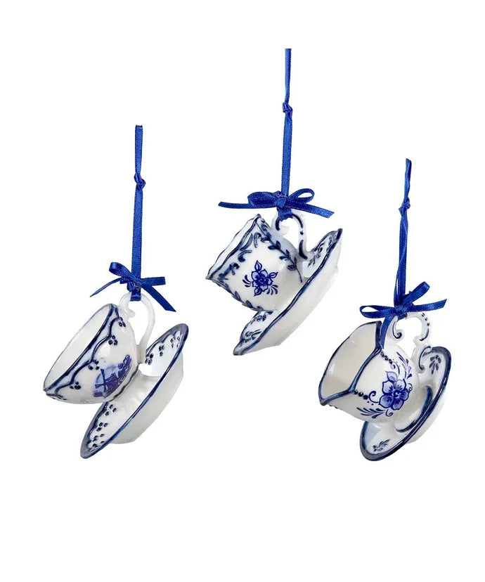 Blue and White Cup and Saucer Ornament - (Single) Various Options