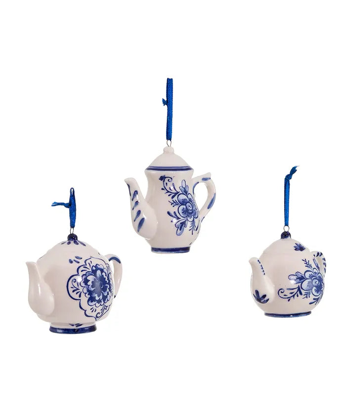 Blue and White Teapot Ornament - (Single) Various Options
