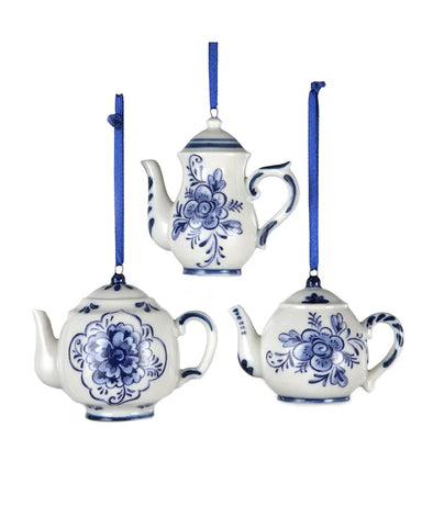 Blue and White Teapot Ornament - (Single) Various Options