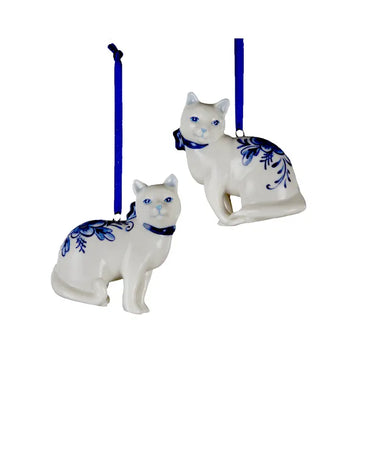 Porcelain Delft Blue Cat Ornament - (Single) Various Options