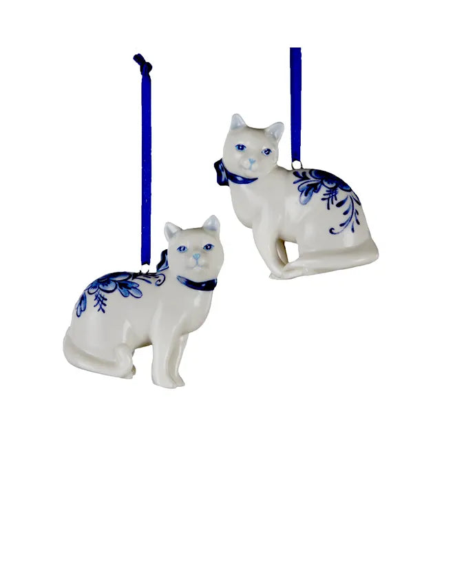 Porcelain Delft Blue Cat Ornament - (Single) Various Options