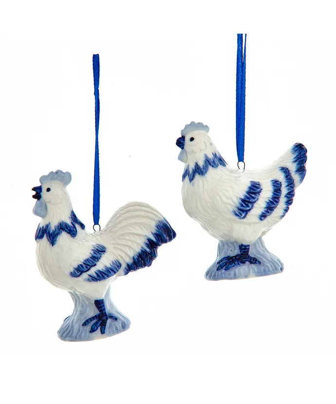 Blue and White Porcelain Chicken Ornament - (Single) Various Styles