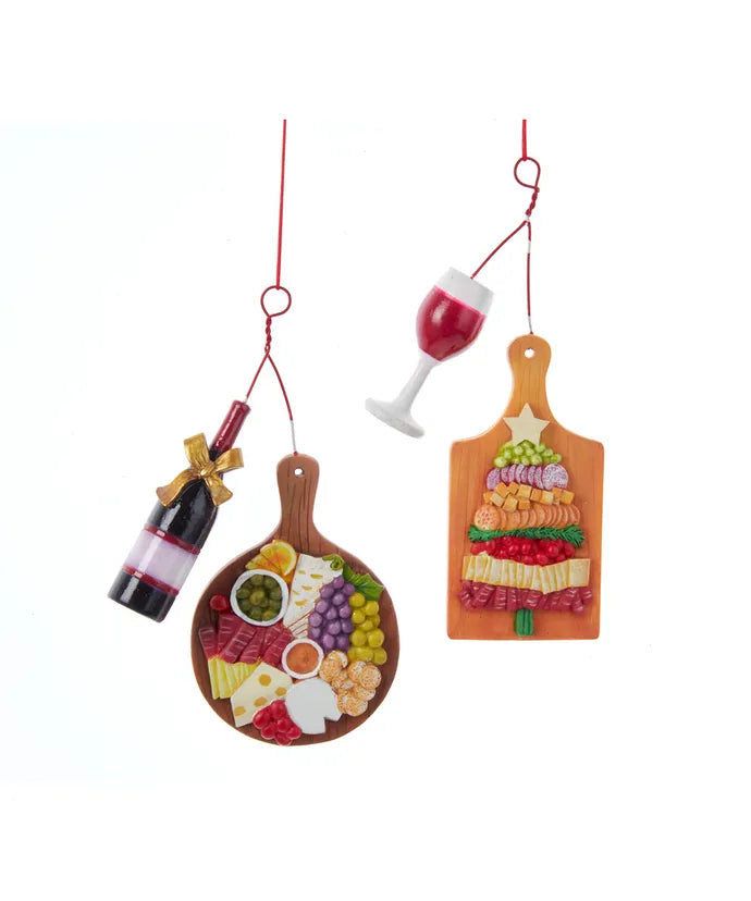 Wine with Charcuterie Board Ornament - Single, Various Styles