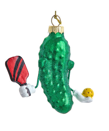 Glass Pickleball Pickle Ornament