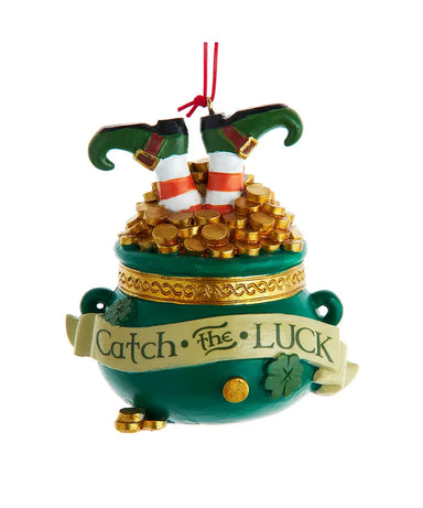 Irish Catch The Luck Pot Of Gold Ornament