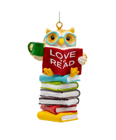 Love to Read Stack of Books and Owl Ornament