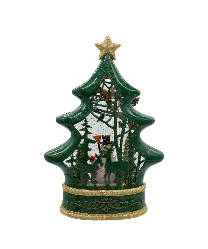 Snowman Tree with Santa Sleigh 11.5" Water Lantern