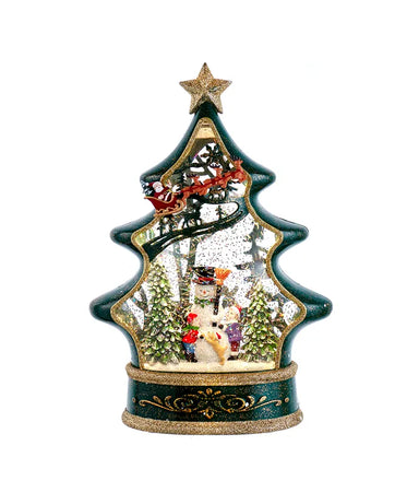 Snowman Tree with Santa Sleigh 11.5" Water Lantern