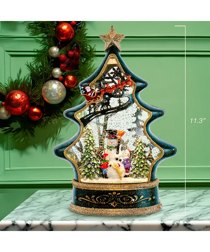 Snowman Tree with Santa Sleigh 11.5" Water Lantern