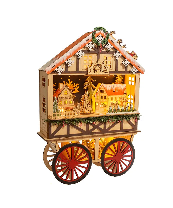 Wooden LED Musical Santa Wagon