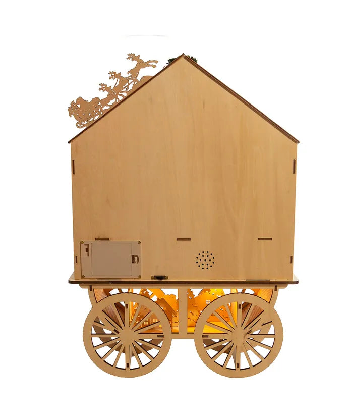 Wooden LED Musical Santa Wagon