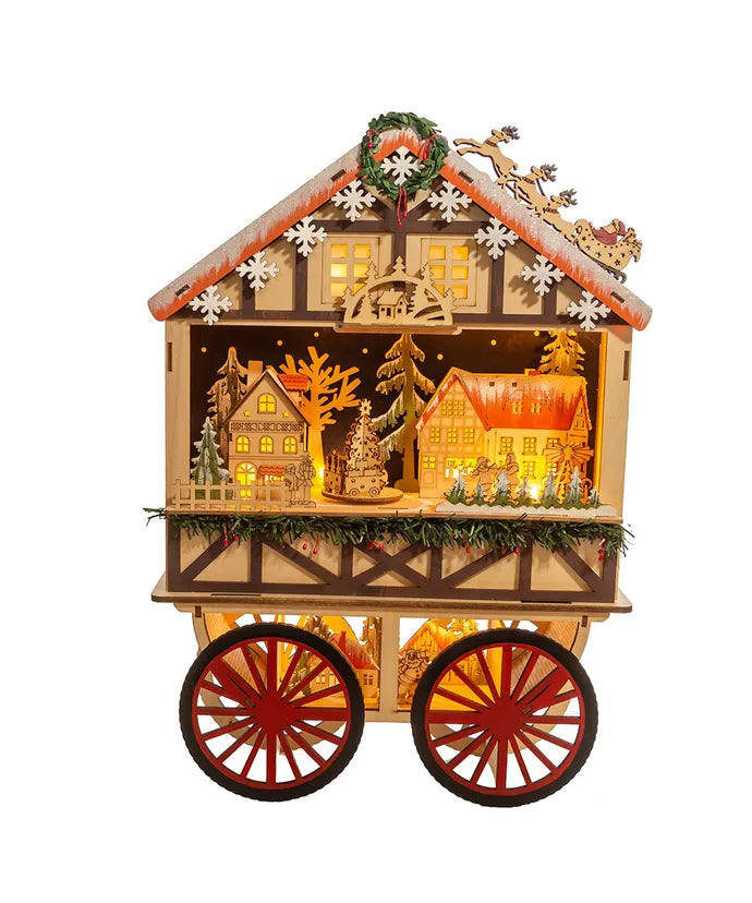 Wooden LED Musical Santa Wagon