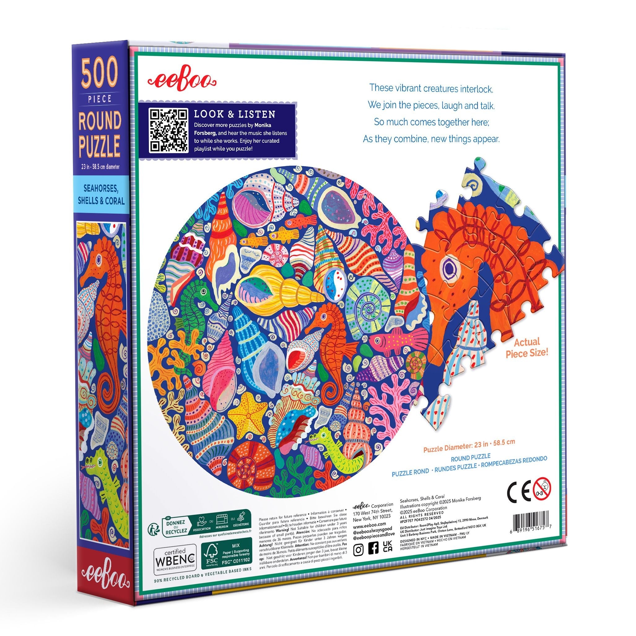 eeBoo Seahorses, Shells & Coral 500 Piece Round Puzzle