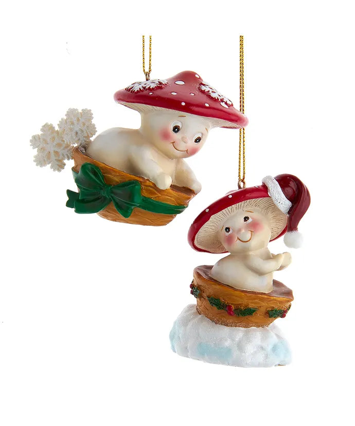 Mushroom Playing on Sled Ornament - Single, Various Styles
