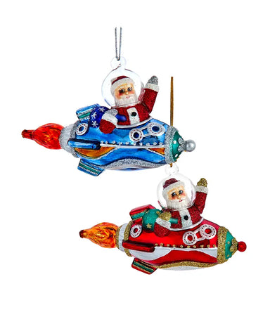 Glass Santa in a Rocket Ship - Single, Various Styles